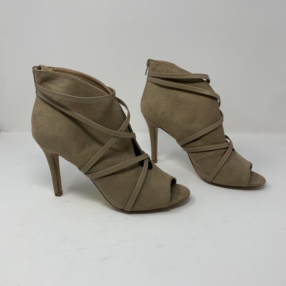 Journee‎ Collection Samara Bootie Women's 8.5 Tan Strappy Peep Toe 8088 - Picture 1 of 11